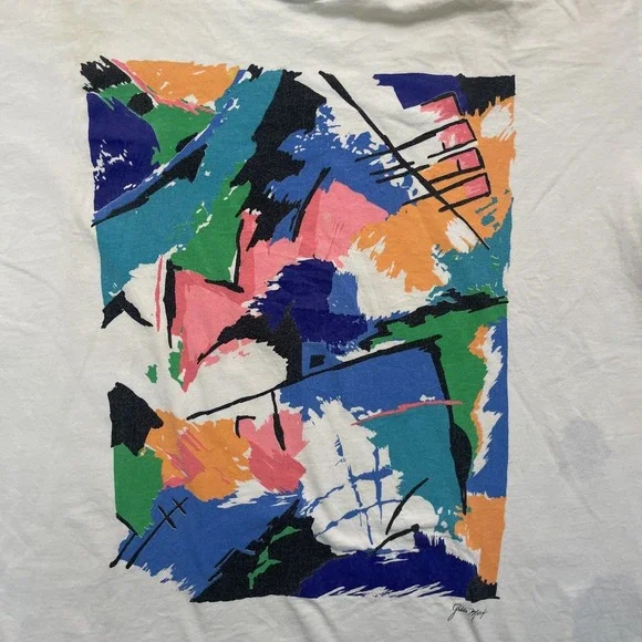 Vintage GILDA Marx art shirt mens Large white 1990s single stitch abstract - Picture 2 of 9